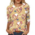thumbnail image 2 of FASHOFT 3/4 Sleeve Crew Neck T-Shirts for Women Valentinas Day Spring Shirts Love Heart Graphic Tee Tops Khaki L, 2 of 4