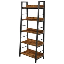 Drevy Book Shelf, 5 Tier Accent Ladder Bookshelf Rustic Industrial Open Bookcase, Morden Ladder Shelf for Living Room/Bedroom/Home Office, Rustic Brown Wooden Vintage 59''H 24''W Narrow Shelf
