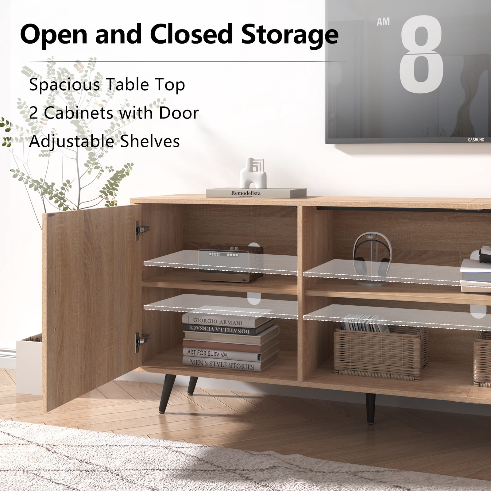 ChVans 80 Inch Mid Century Modern TV Stand for TVs up to 90 inches, Wood TV Stand with Storage, Entertainment Center for Living Room Bedroom, TV Media Console