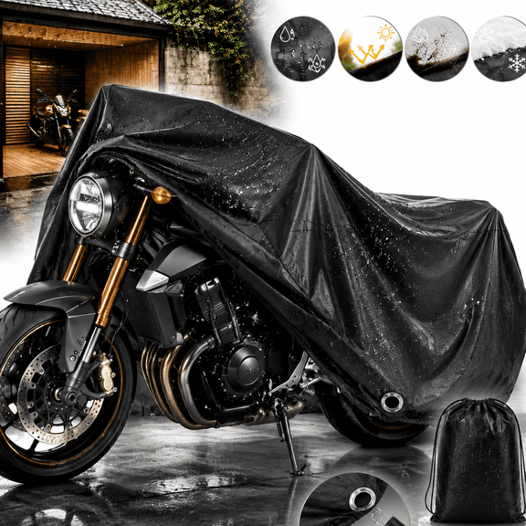 Motorcycle Cover All Season Universal Weather Waterproof Motorbike Cover with Lock-Holes & Storage Bag XXL Motorcycles Vehicle Cover for Harley Davidson, Honda, Suzuki, Kawasaki, Yamaha