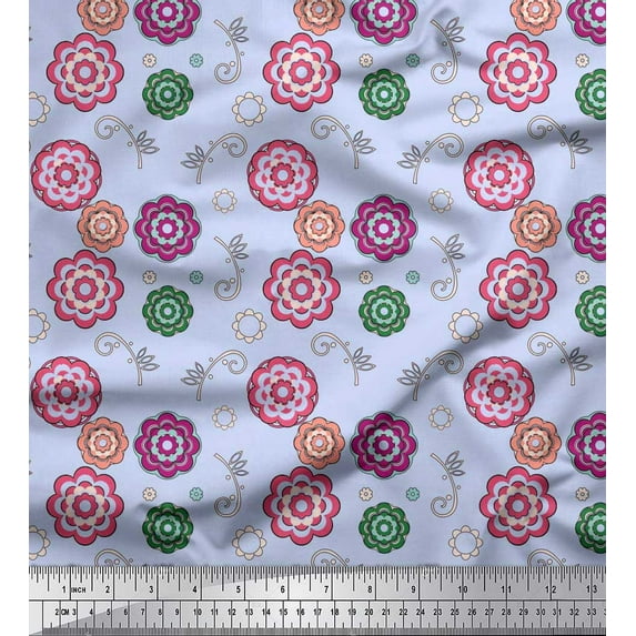 Soimoi Cotton Duck Fabric Swirl,Leaves & Floral Artistic Print Fabric by Yard 56 Inch Wide