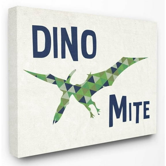 The Kids Room by Stupell Dino Mite Blue Green Dinosaur Kids Word Design Canvas Wall Art by Daphne Polselli