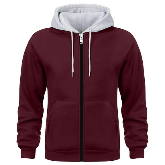 SGFCWSX Mens Zip Up Hoodie Big & Tall Men Regular Lightweight Long Sleeve Jacket Wine Size 3XL