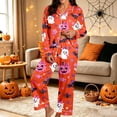 thumbnail image 2 of ZHOGXU Womens Halloween Pajama Sets Ghost & Pumpkin Print Notch Collar Long Sleeve Button Top Matching Long Pants 2PCS Pjs Summer Fashion Sleepwear,Orange,XXL, 2 of 4