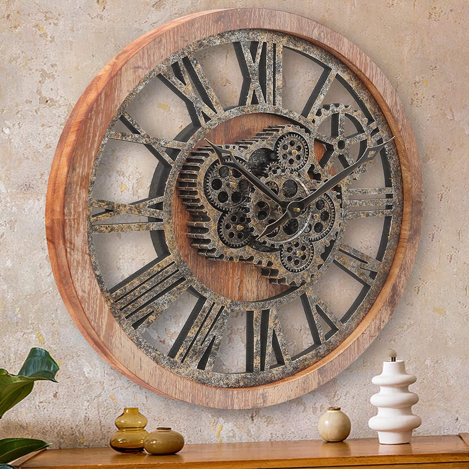 Clocks for Living Room Decor Large Wall Clock Moving Gears Wall Clock