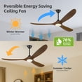 thumbnail image 5 of 60 inch Wood Ceiling Fan with Light and Remote - 3 Blades Propeller Rustic Farmhouse Design, 6 Speeds High Airflow Quiet Reversible DC Motor, Includes 3 Downrods for Living Room or Covered Patio, 5 of 11