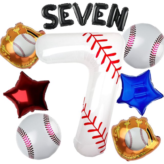 Yanonmyfd Baseball Balloons 1st Birthday Decorations for Boy, 40 Inch Number 1 Balloon Rookie of the Year First Birthday, Baseball Party Decorations Sports Theme Foil Mylar Balloon,Set,7th