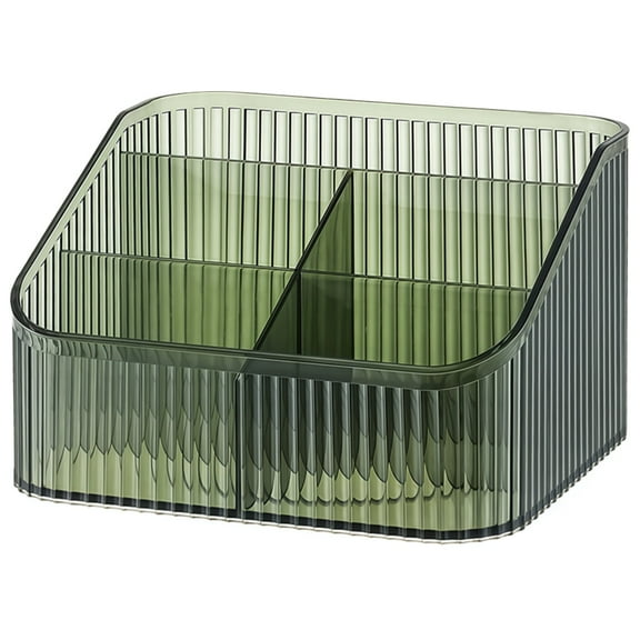 Large Makeup Organizer, Makeup Storage Box, 5-Compartment Cosmetic Organizer, Transparent Green, Stylish Stripe Pattern, Cosmetic Holder for Skincare and Bathroom Storage
