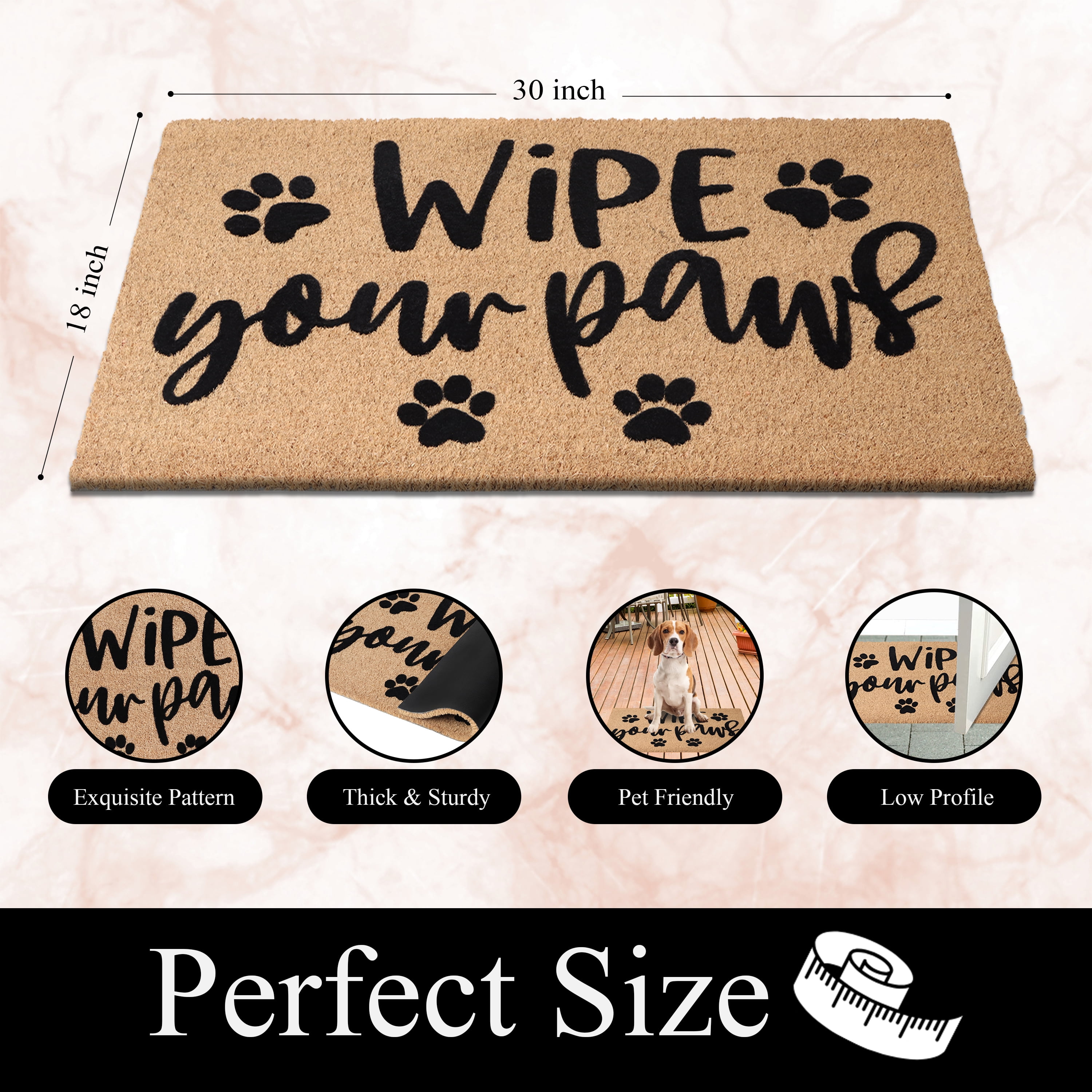A1HC Natural Coir Flocked Doormat - Durable Non-Slip Welcome Mat, 18"x30", Ideal for Outdoor Entryways, Wipe Your Paws