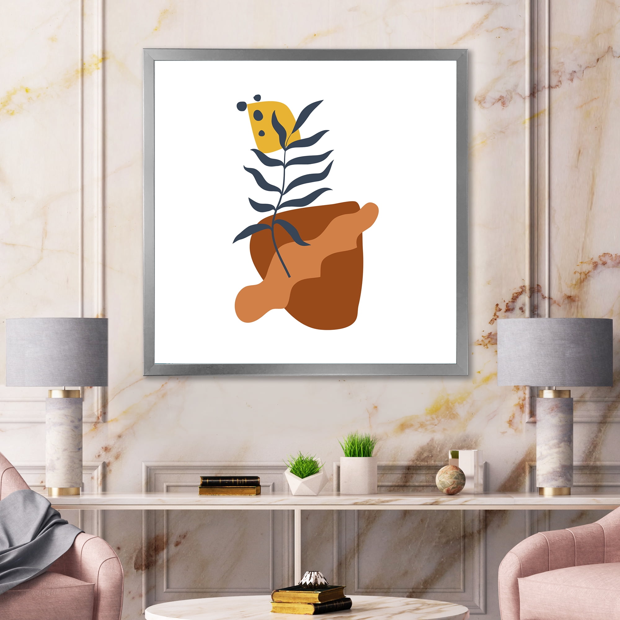 Designart 'Abstract Flowers Plants With Elementary Shapes VI' Modern Framed Art Print