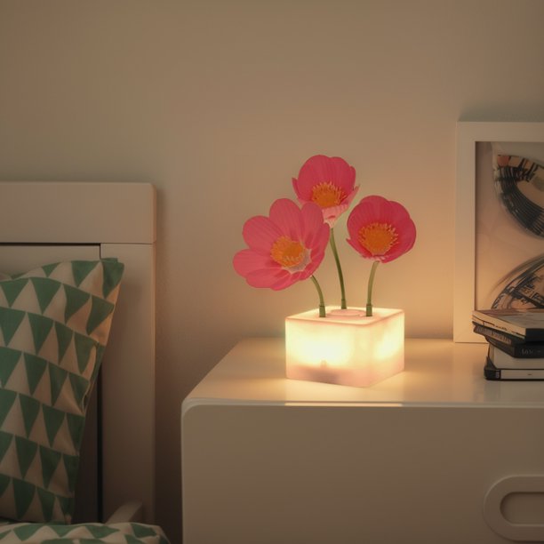 Lámpara LED de flores románticas para dormitorio y cuarto de niños con luz nocturna de floración automática de 700mAh