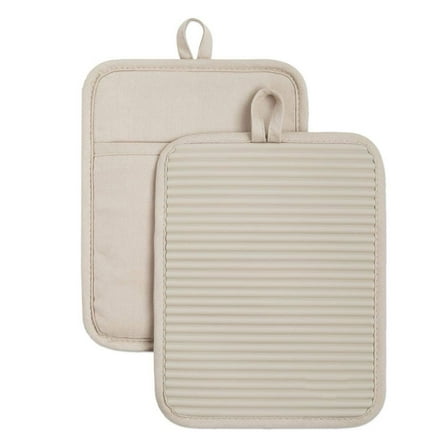 2-Pack Ribbed Soft Silicone Pot Holders | Milkshake Tan | 7"x9"