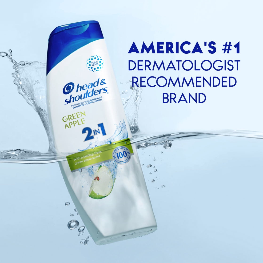 (4 pack) Head & Shoulders 2 in 1 Dandruff Shampoo and Conditioner, Green Apple, 20.7 fl oz