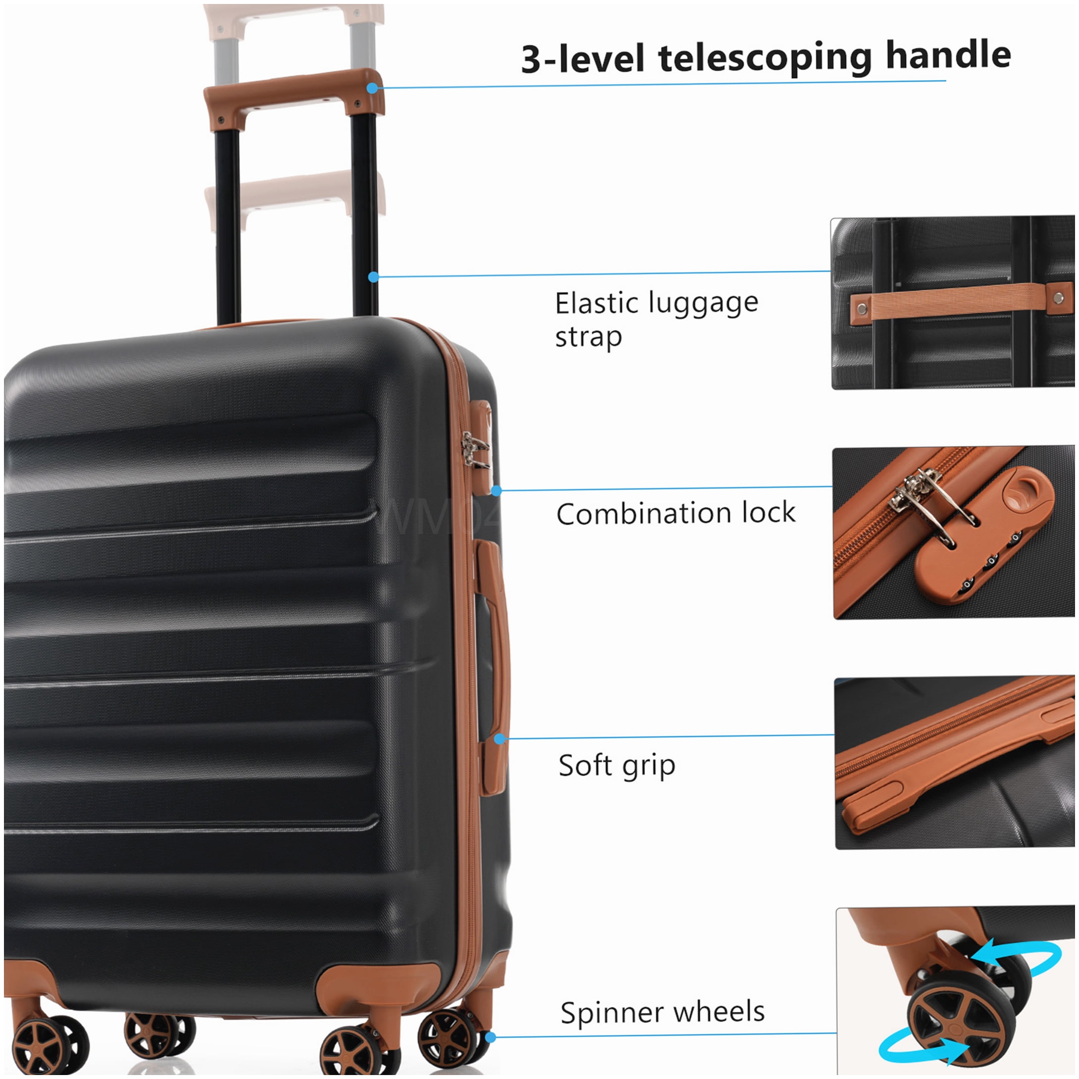 Durable 6-Piece Spinner Wheel Luggage Set, ABS Hardshell Suitcases in Carry On and Checked Sizes