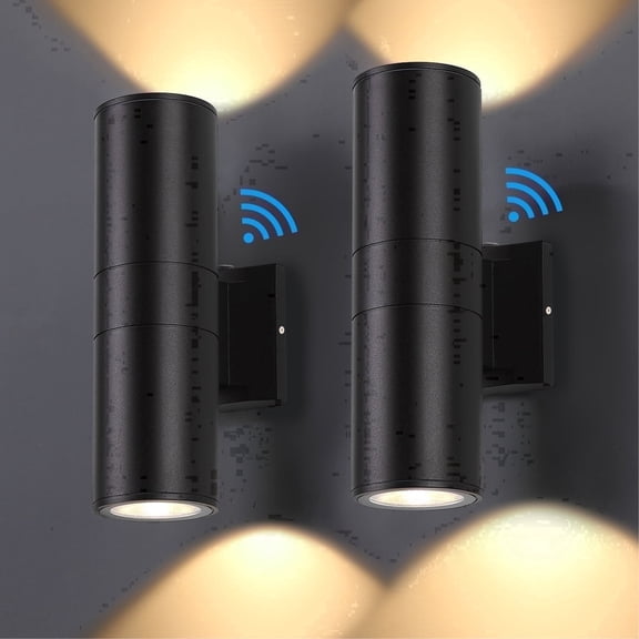 GCGAFUL 12" Dusk to Dawn Outdoor Wall Lights 2 Pack, Aluminum Cylinder Integrated LED Sconce, Waterproof House Lighting for Porch, Patio, Front Door