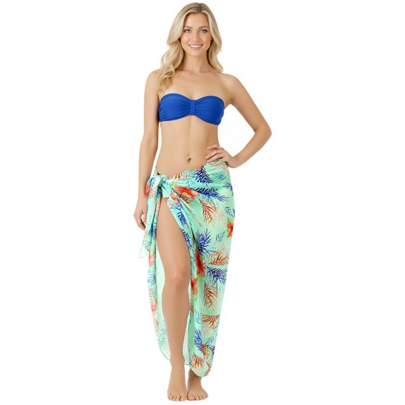 LA LEELA Women's Sheer Chiffon Bikini Wrap Bathing Suit Sarong Swimwear Cover ups Beach Wraps for Women Pareo One Size Varicolored, Leaves