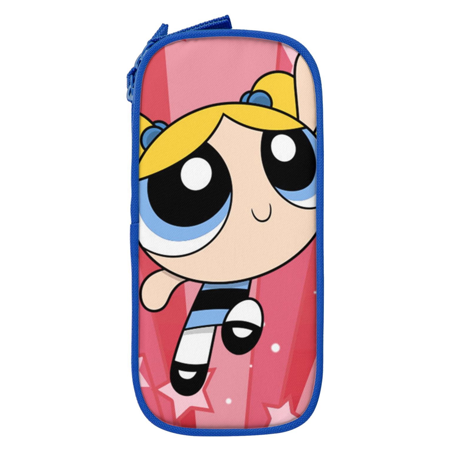 The Powerpuff Gi-rls Pencil Case Large Capacity Pencil Pouch Penbag Office Stationery Organizer Travel Makeup Bag Blue