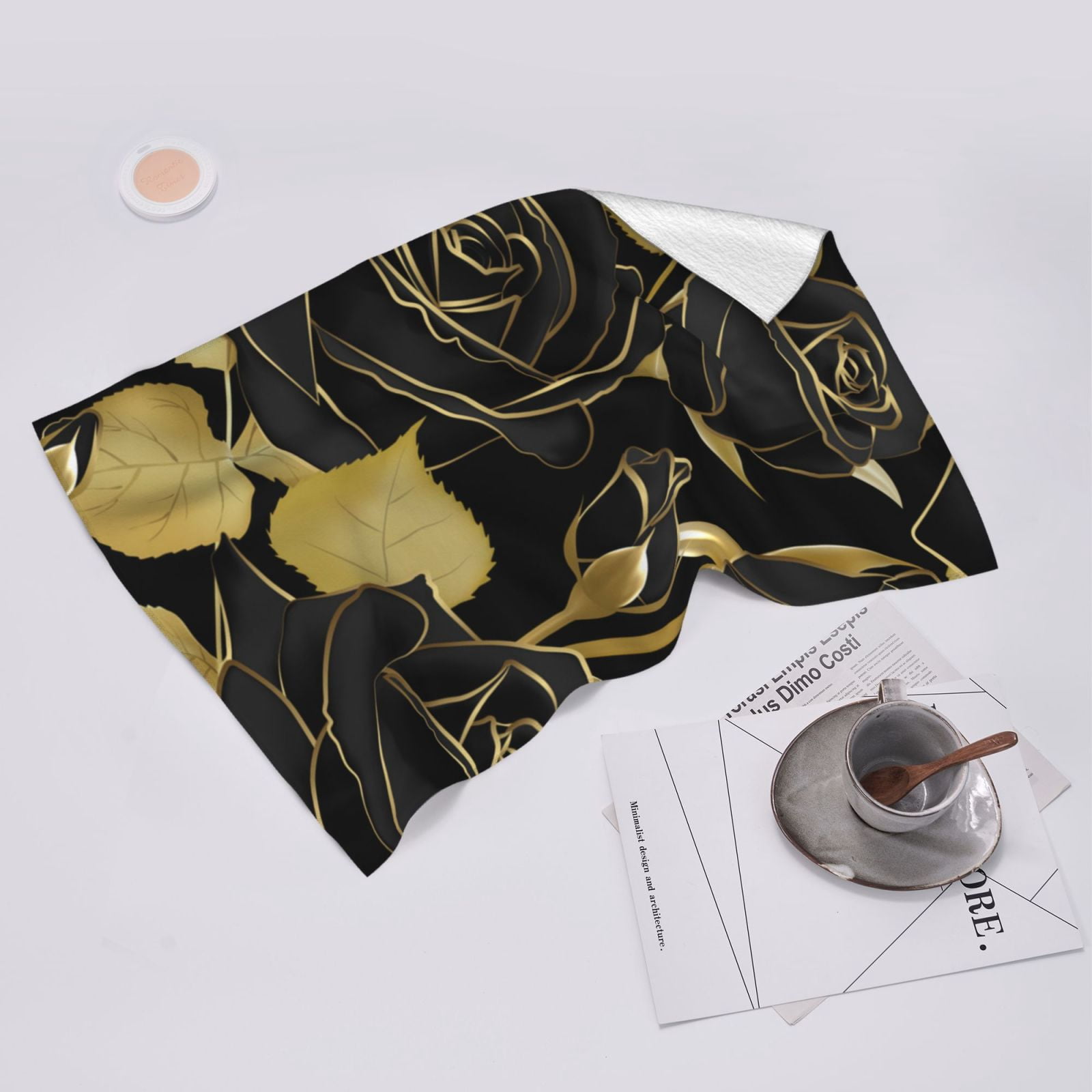 Roses Black And Golden Leaf Glitter 27.5" x 16" Ultra Soft Hand Towel, Face Wash Cloth for Bathroom, Gym, Travel, Pool