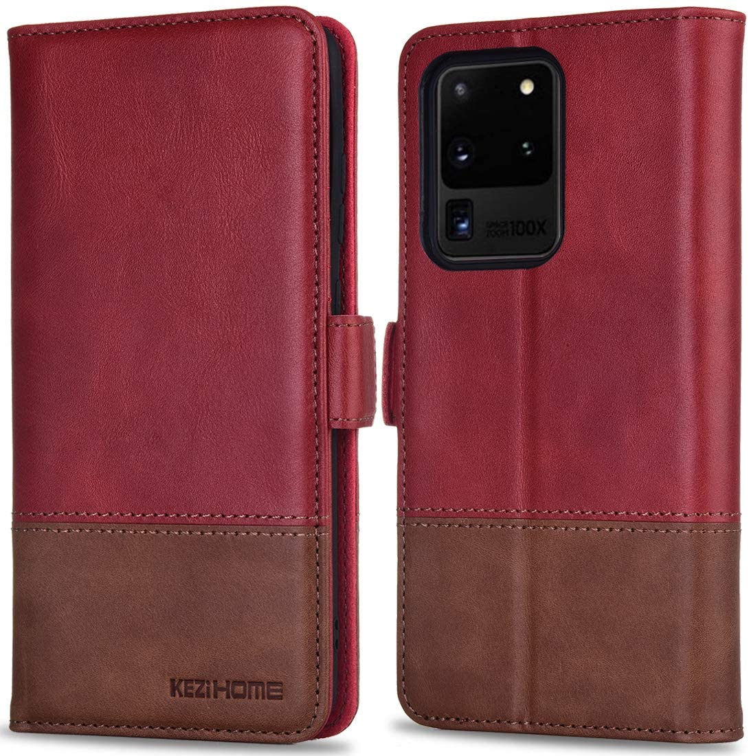KEZiHOME Galaxy S20 Ultra Case, Genuine Leather [RFID Blocking] Samsung S20 Ultra 5G Wallet Case