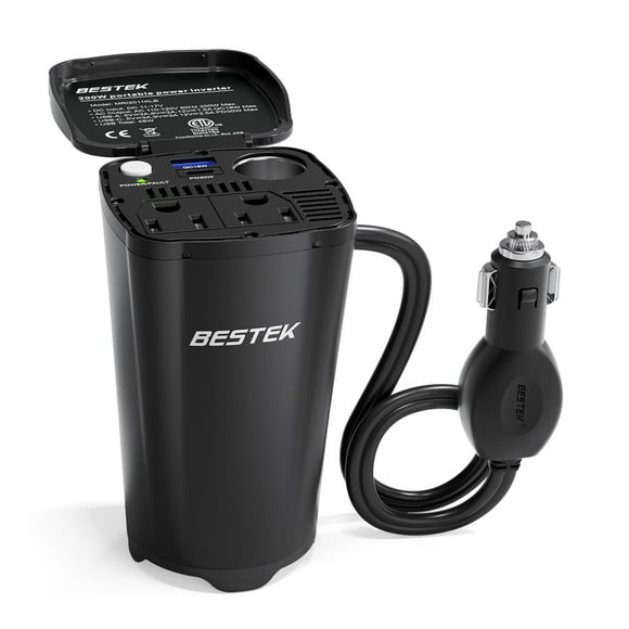 Inversor de corriente BESTEK de 200 W 12 V DC a 110 V AC con USB-C y USB-A