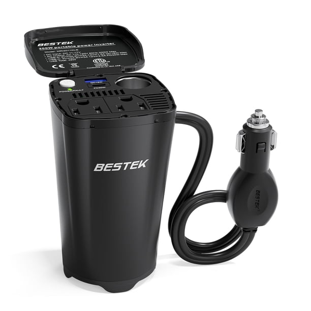 Inversor de corriente BESTEK de 200 W 12 V DC a 110 V AC con USB-C y USB-A