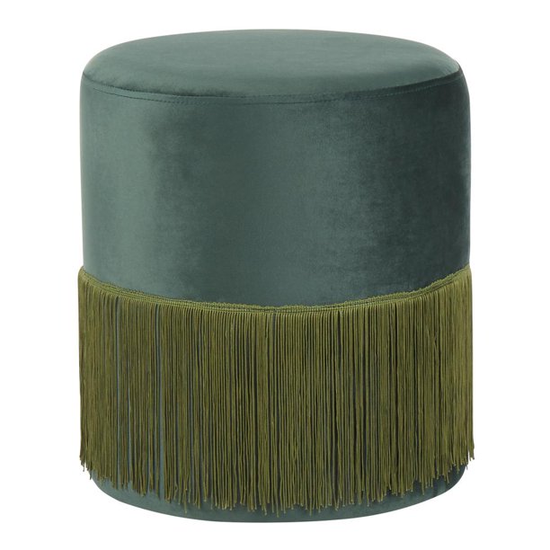 Fringe Contemporary Ottoman in Emerald Green Velvet