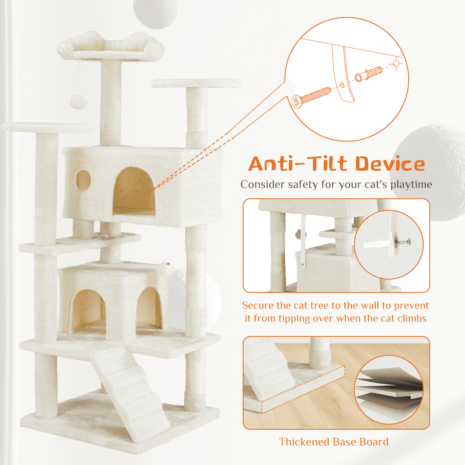 Aukfa Large Cat Tree Cat Tower Condo with Scratching Post for Adult Cats Kittens,Beige