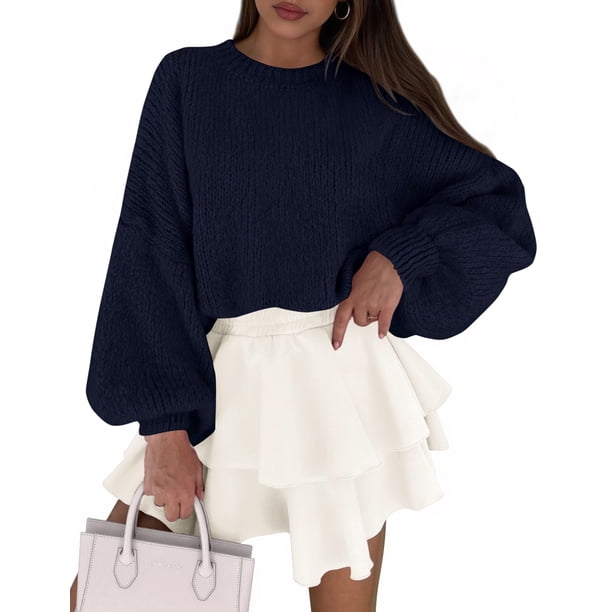 Suéter PRETTYGARDEN Azul Marino de Punto Grueso Oversized Talla L