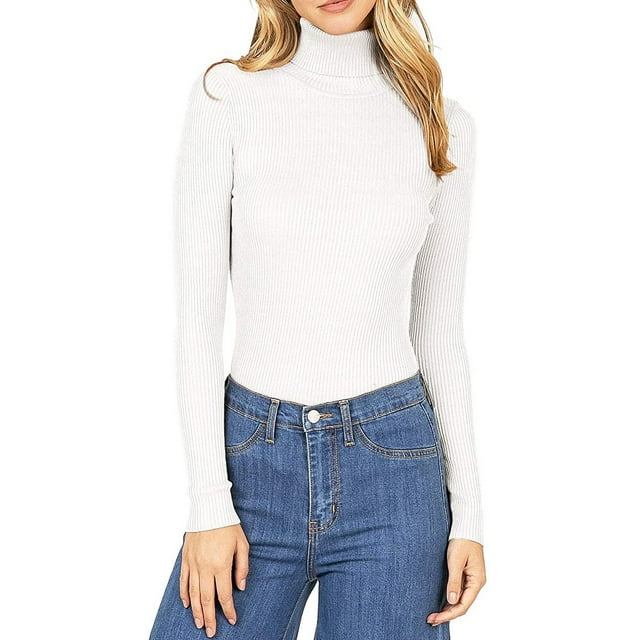 IROINID Women's Turtleneck Pullover Sweater Solid Color Loose Short Length Long Sleeve Turtle Neck Knitted Sweater Wrap