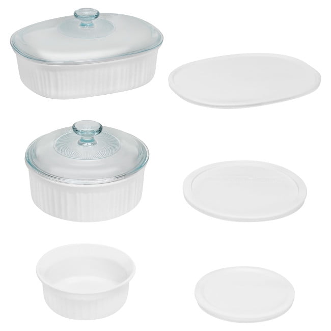 Round Ceramic Casserole Baking Dish w/ Glass Cover Bakeware Corningware 1.5 Qt 