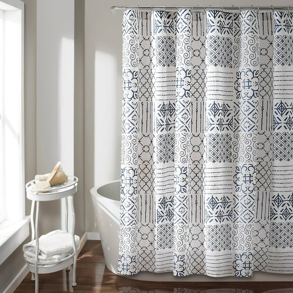 Lush Decor Monique Patchwork Polyester Shower Curtain, 72x72, Blue, Single