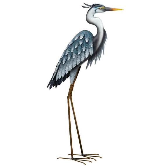 Large Blue Heron Metal Garden Statuary - Looking Down