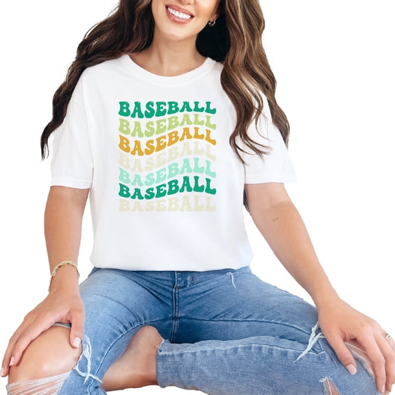 Baseball, Groovy Retro Wavy Text, White Comfort Colors T-Shirt, Small