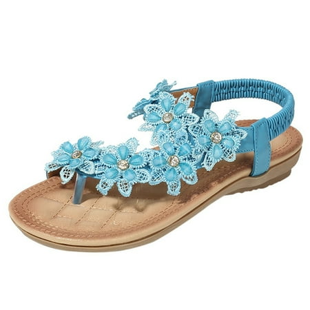 CHOII Clearance Women Fashion Flat Large Size Casual Sandals Open Toe Beach Shoes Women Sandals Farmhouse Style Dignified and Elegant Flip Flops for Women Ankle Strap Sandals Blue/9