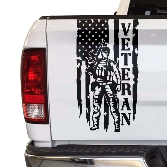 Soldier Veteran Enlisted Man Retired Fighter U.S. Army USAF USMC Distressed American USA US Flag Truck Tailgate Vinyl Decal Fits Most Pickup Trucks - Military Sticker (11" x 20", Black)