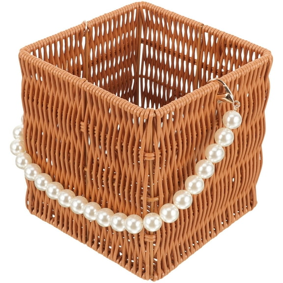 Milisten 1Set Brown Square Woven Rattan Flower Basket for Home Decor 15x0.3937x14.5x0.3937in