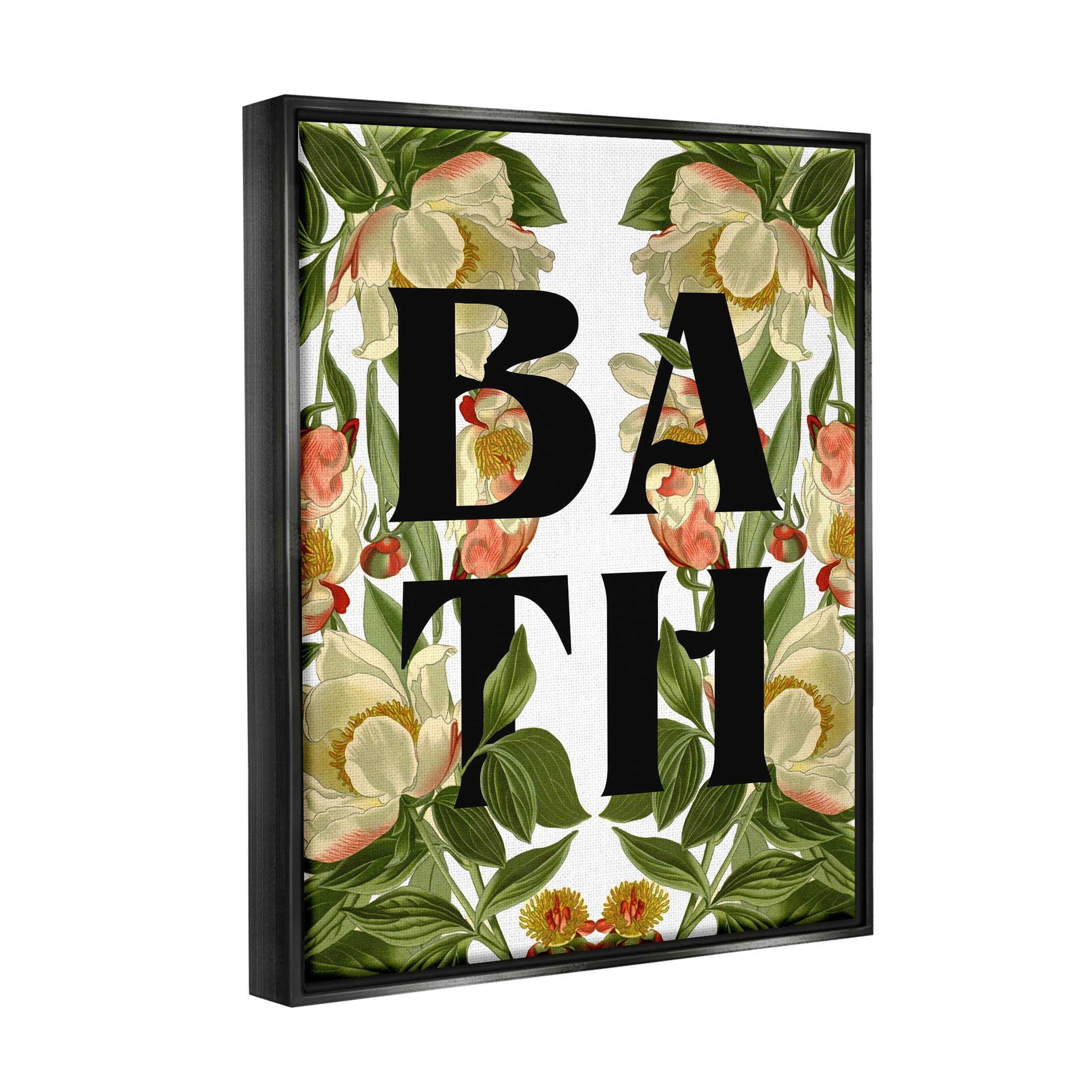 Vintage Bath Flower Blooms Botanical & Floral Graphic Art Jet Black Framed Art Print Wall Art