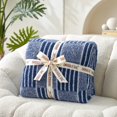 thumbnail image 4 of Snuggle Sac Reversible Checkered Throw Blanket Soft Plaid Bed Blanket Textured Striped Throw,Blue,60*80", 4 of 5