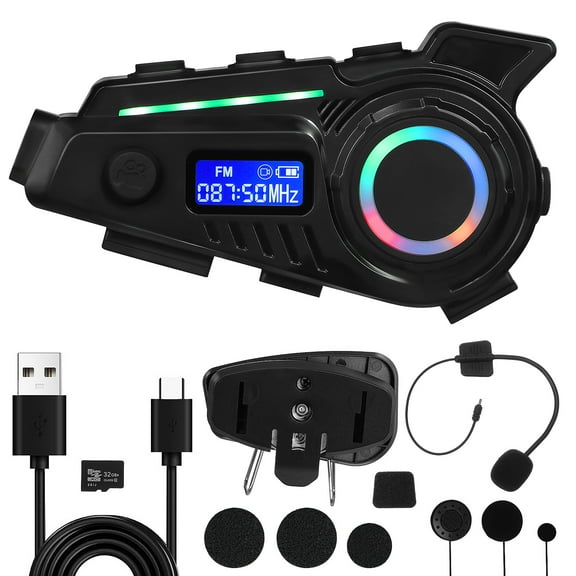 Motorcycle Bluetooth Headset, Helmet Speakers with Mics, Hands-Free Call/Music/GPS, IP65 Waterproof Motorcycle Headphones