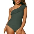thumbnail image 4 of Hilor Women One Piece Bathing Suits One Shoulder Ruffle Swimwear Tummy Control Monokinis Swimsuits, 4 of 10