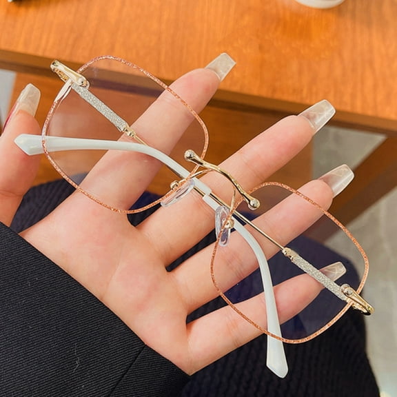 Square Rimless Reading Glasses  3.5, Women's Blue Light Blocking Metal Gold Bling Readers 3.50, Fashion Presbyopia Glasses