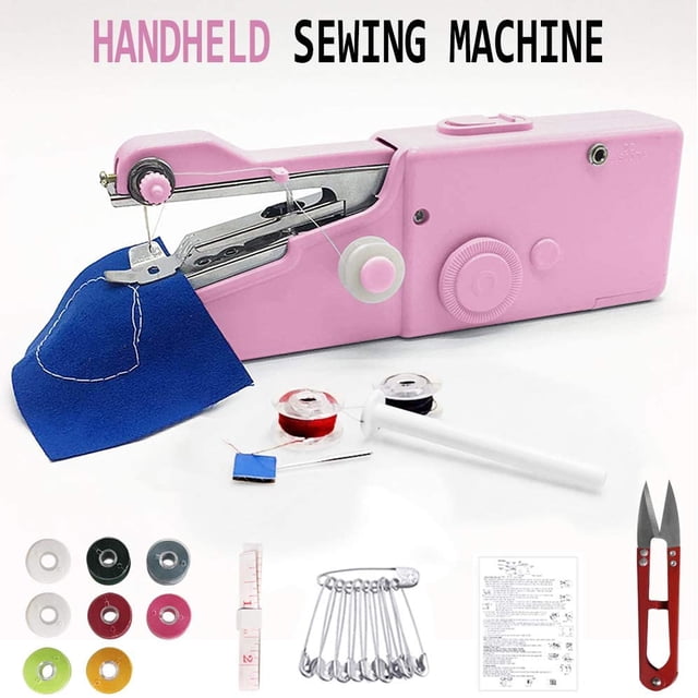 Máquina de coser portátil, mini máquina de coser portátil para el hogar, máquina de coser eléctrica de mano, ropa de costura rápida y fácil, bricolaje, cortinas, uso doméstico y de viaje Vhermosa Máquinas de Coser