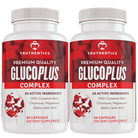 Glucose Support Supplement for Healthy Glucose Metabolism (2-Pack) | Truthentics GlucoPlus Complex with Cinnamon, Chromium & Vanadium | 120 Capsules