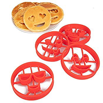 Reusable for Kids AND Adults Emoji Pancake Molds and Egg Rings 4 Pack