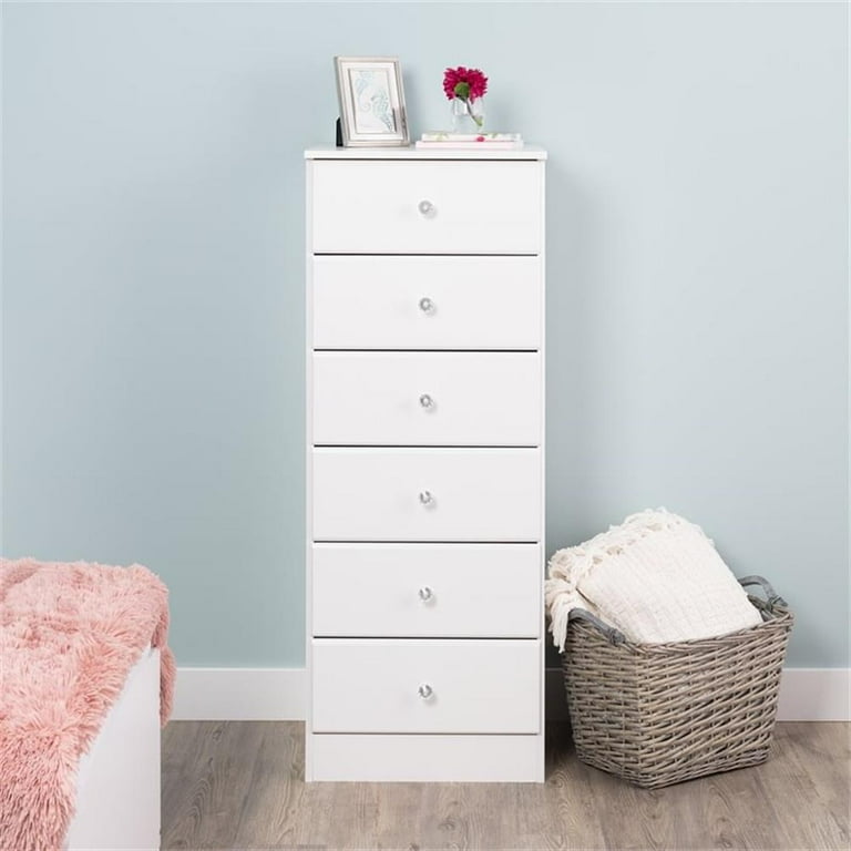 Home Square 6 Drawer Tall Chest Set in White 20 W x 52 H x 16.5 D Set of 2 Dressers