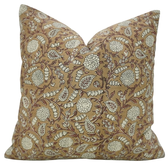 Fabdivine “Shilong” Block Print Brown Cushion Cover – Indian Handmade Linen Blend Pillow for Boho & Farmhouse Living