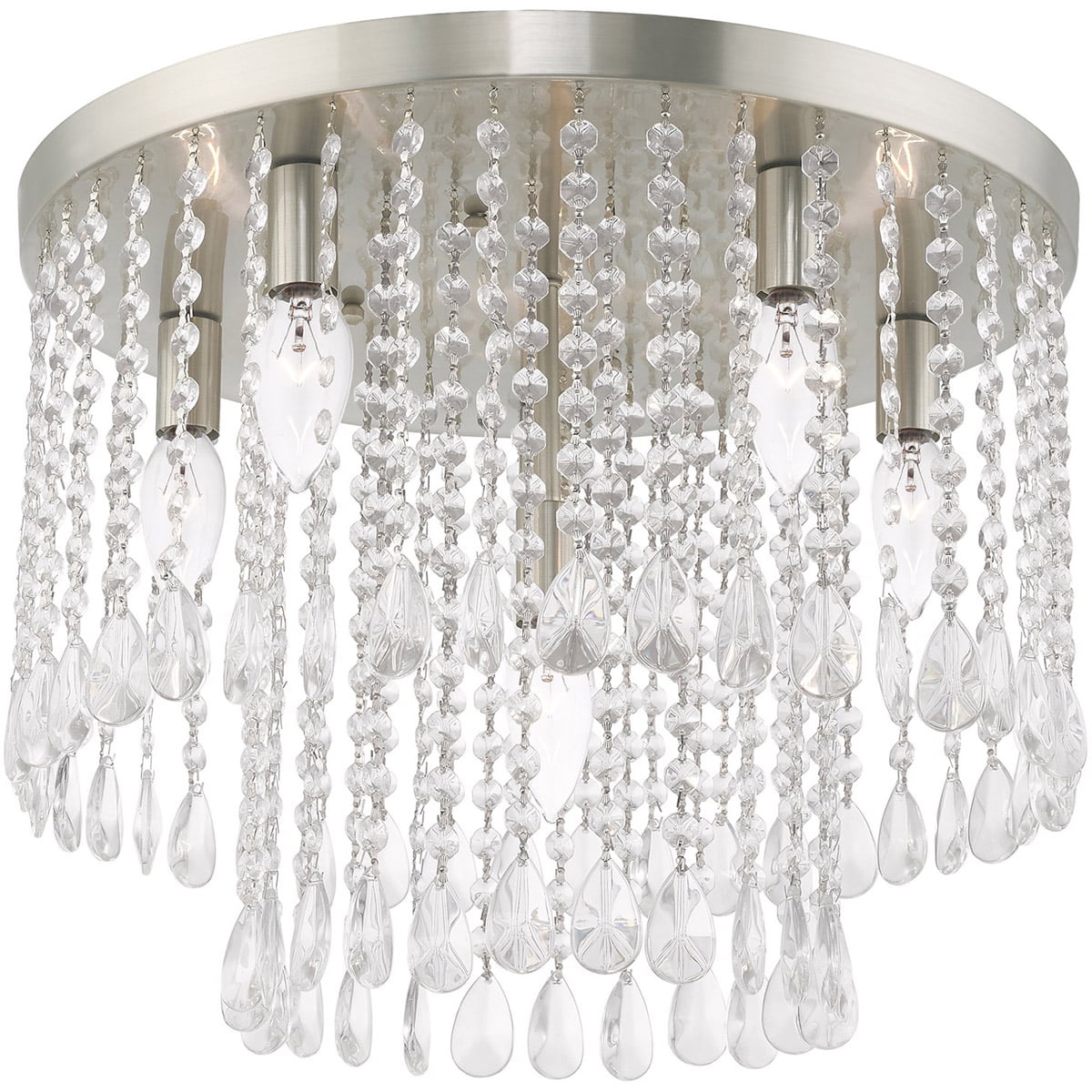 6 Light Brushed Nickel Ceiling Light fixture with Clear Crystals Shade