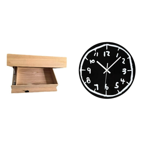 Estante Flotante De Pared Con Cajón Y Compartimento, Reloj De Pared Acrílico, Adorno Moderno Minimalista Para El Hogar, La Oficina, El Dormitorio, El Apartamento, La Cocina Y El Comedor.