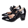thumbnail image 5 of Rokment Bow Dress High Heels for Women Bride Wedding 2026 Fashion Casual Leather Bowknot Pointed Toe Chunky Block Heeled Bridal Dance Pumps Shoes Black Size 6, 5 of 8