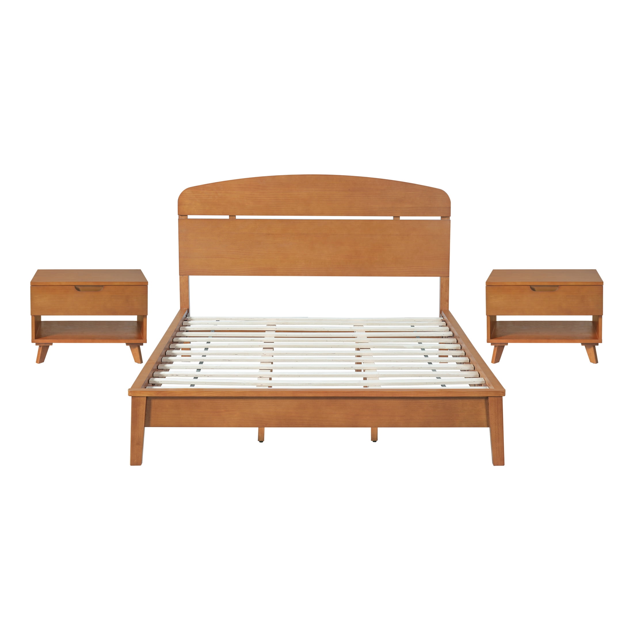 Christopher Knight Home Queen Wood Platform Bed with Curved Headboard and 2 Nightstands, Light Brown